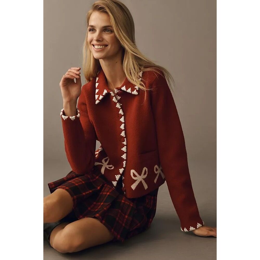 NVLT by Anthropologie Whipstitch Bow Knit Lady Jacket